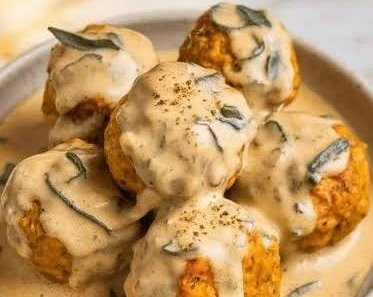 Best Creamy Pumpkin Chicken Meatballs in Sage Cream Sauce top view