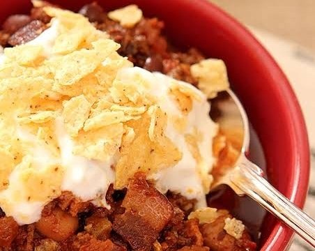 Best Smoky Bourbon Bacon Chili For Game Day top view