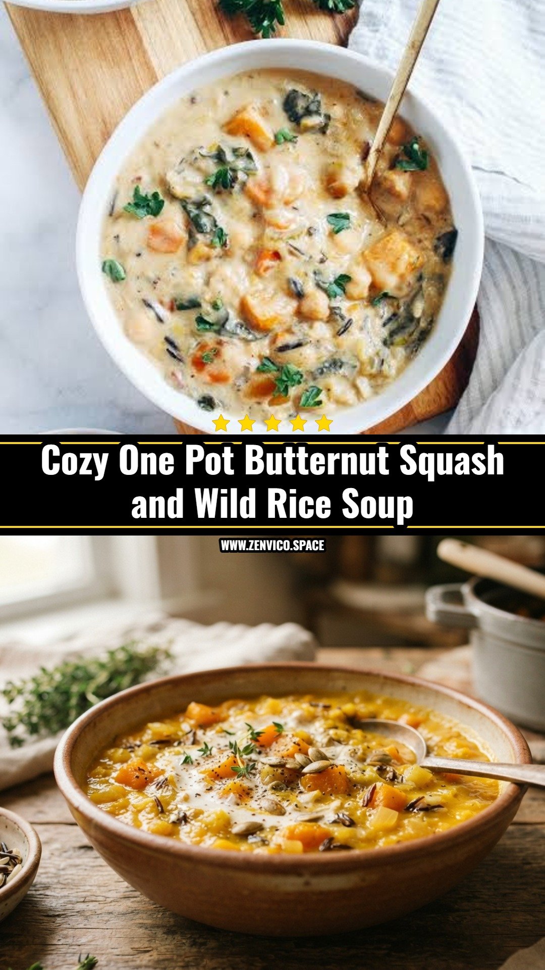 Cozy One Pot Butternut Squash and Wild Rice Soup