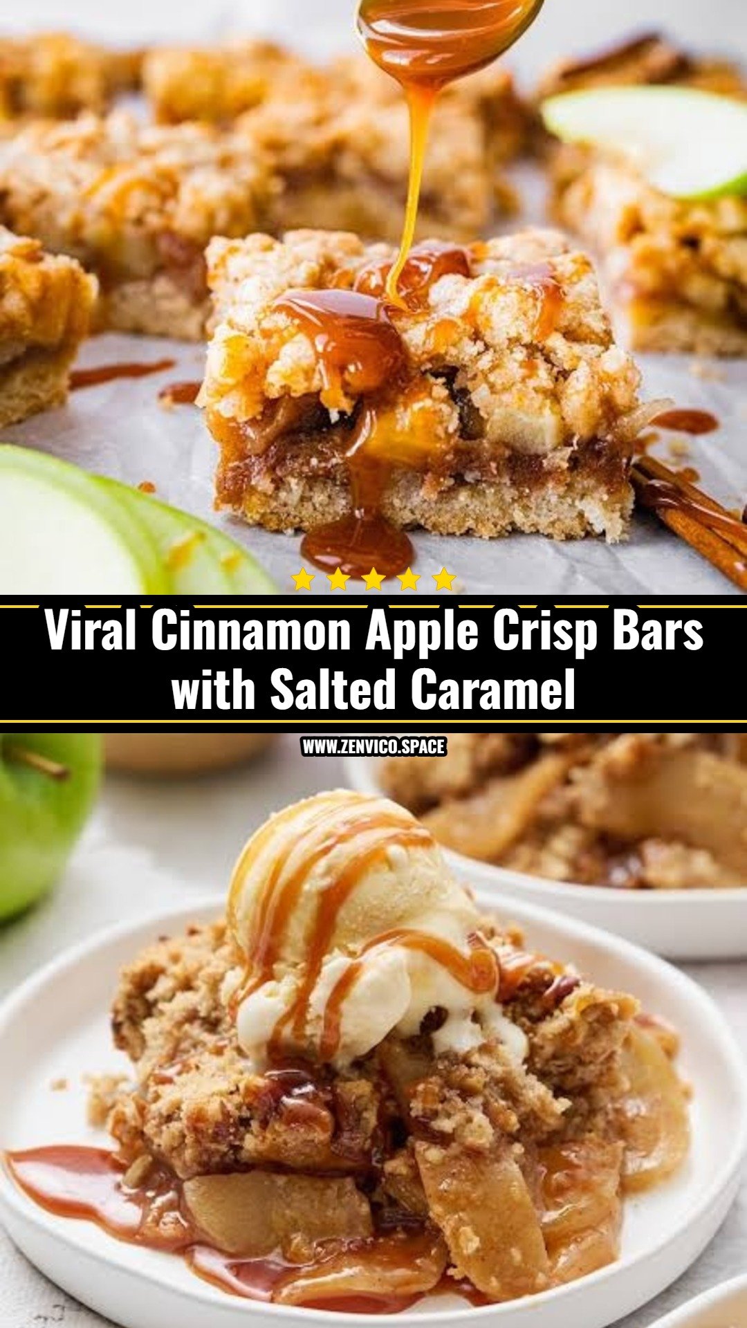 Easy Cinnamon Apple Crisp Bars with Salted Caramel