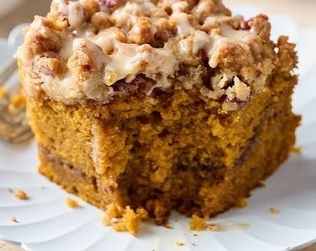 Easy Pumpkin Coffee Cake with Maple Pecan Streusel top view