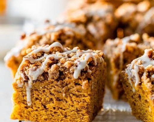 Easy Pumpkin Coffee Cake with Maple Pecan Streusel suggested serving