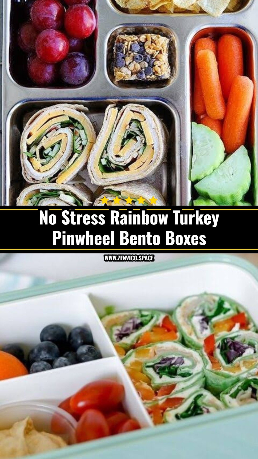 Easy Rainbow Turkey Pinwheel Bento Boxes
