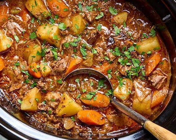 The Best Slow Cooker Beef and Potato Stew Recipe Ever top view