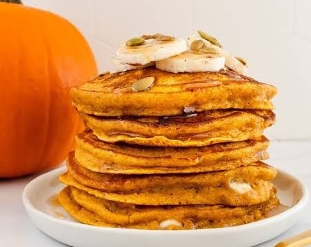 Viral Fluffy High Protein Pumpkin Spice Pancakes top view